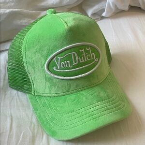 Von Dutch Bright Lime Green Velvet Trucker Hat
